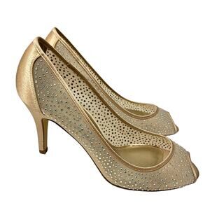 Adrianna Papell Fionna Rhinestone Mesh Pumps Heels 9.5M Nude Stiletto Formal